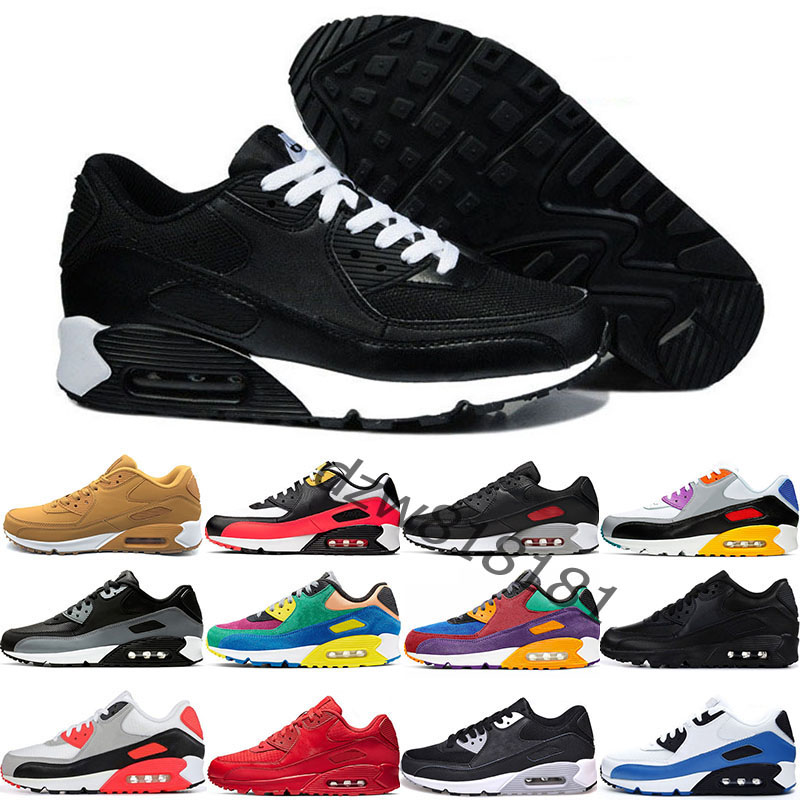 

2021 top Quality Men womens Running Shoes classic 90 Black Red White Sports Trainer Cushion Surface Breathable Sports Sneakers 36-46 DZ24