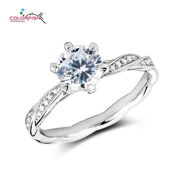 

Cluster Rings COLORFISH 1 D Color Moissanite Round Shape Solitaire Solid 925 Sterling Silver Engagement Woman, Golden;silver