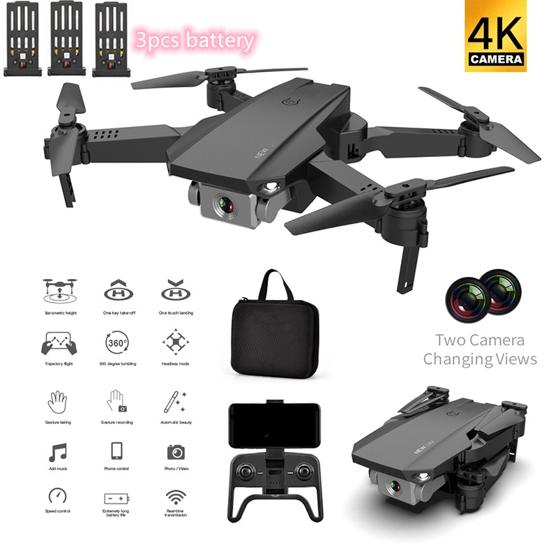 

RC Drone With 4K HD Camera altitude hold mode 6-Axis gyroscope WIFI FPV RC Aircraft Toy with 3pcs battery 4k 720p hd camera gift, Black 720p 1battery