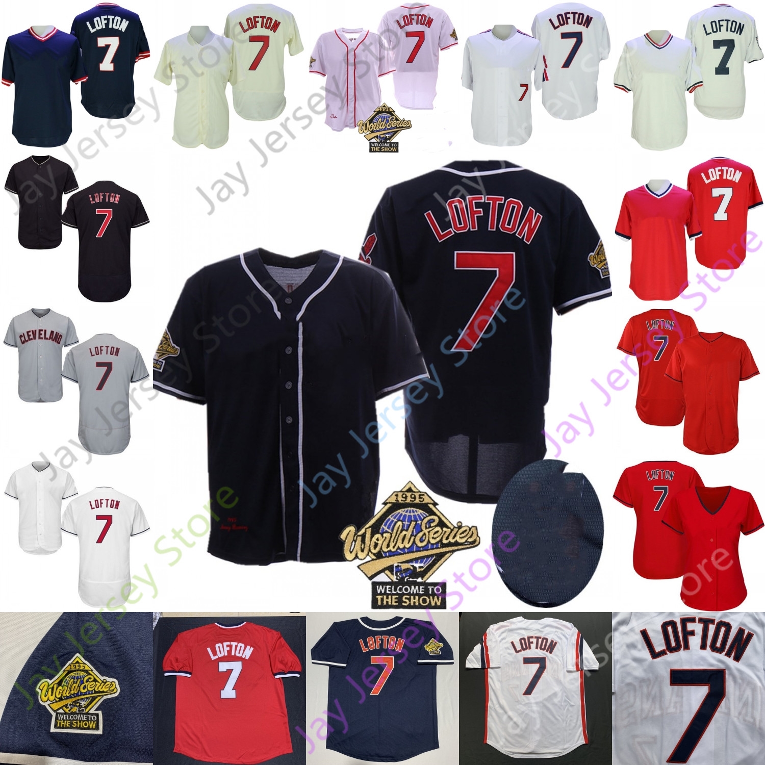 

Kenny Lofton Jersey 1995 WS Dark Blue White Button Turn Back Red Navy Grey Cream Player Pullover Size S-3XL