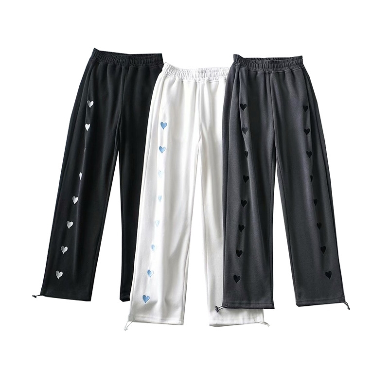 

Miancun Love Print Elastic Waist sports women's high waist drawstring Leggings loose casual pants, Black