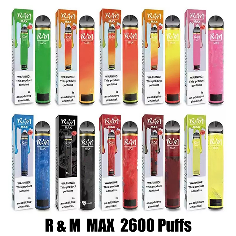 

R&M MAX 2600 Puffs Battery Disposable E Cigarette Pod Kit 1300mAh 9ml Prefilled RandM Cartridge Vape Pen 10 Colors vs Gunnpod