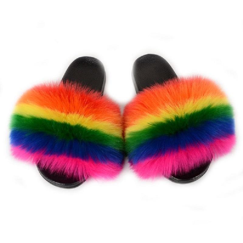 

Summer Ladies Faux Fur Slides Fashion Slippers Women Plush Fluffy Sandals Furry Flip Flops Luxury Wholesale, Black