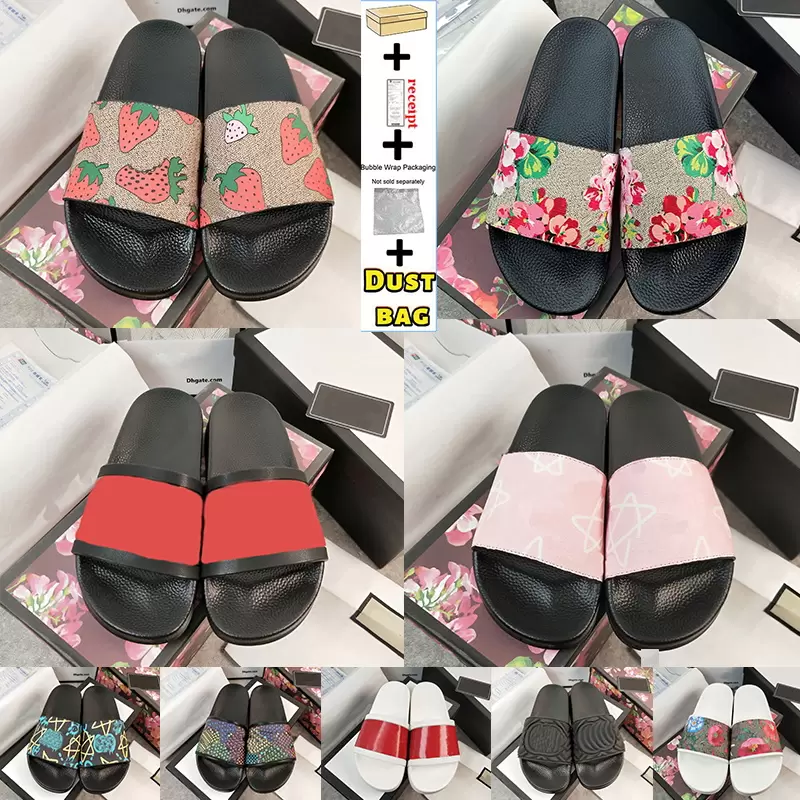 

Newest with box men women fashion slippers luxury slides summer flat slipper trendy leather rubber sandal mens beach slide 35-47