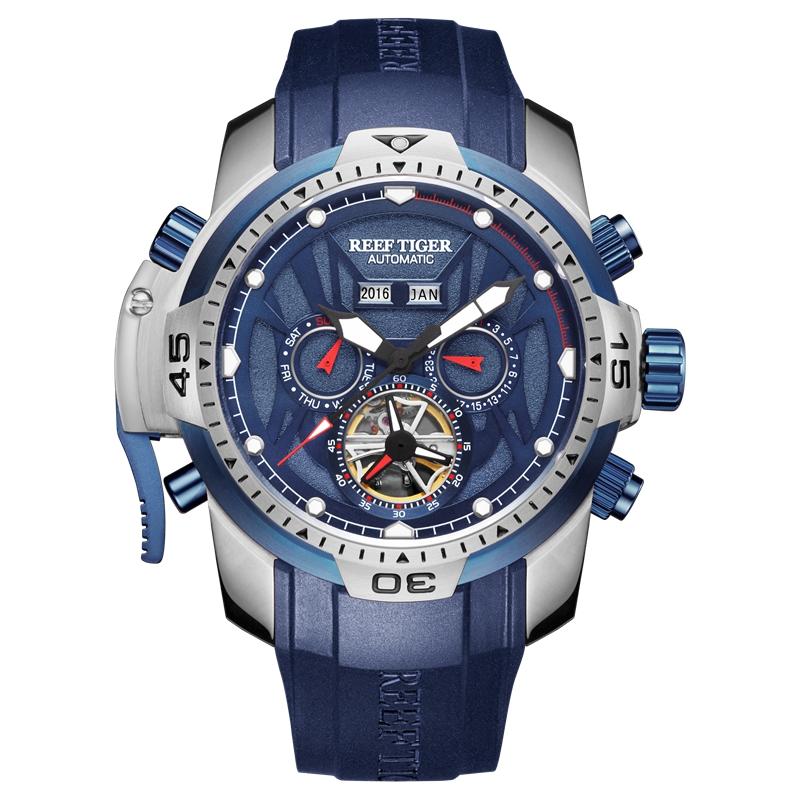

Wristwatches Reef Tiger/RT Mens Luminous Casual Watch With Blue Dial Perpetual Calendar Rubber Strap Watches RGA3532, Rga3532fded