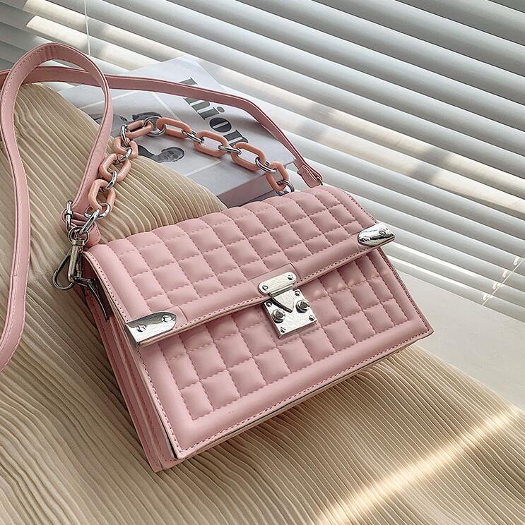 

wholesale women messenger bag simple Joker solid color leather handbag elegant atmosphere Thread Candy-colored handbags small fresh plaid chain bags 8 colors