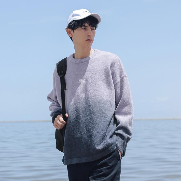 

Warm Gradient Color men's wear sweater autumn winter male loose Boho cozy high quality sweaters pullover shirt, Gradient taro