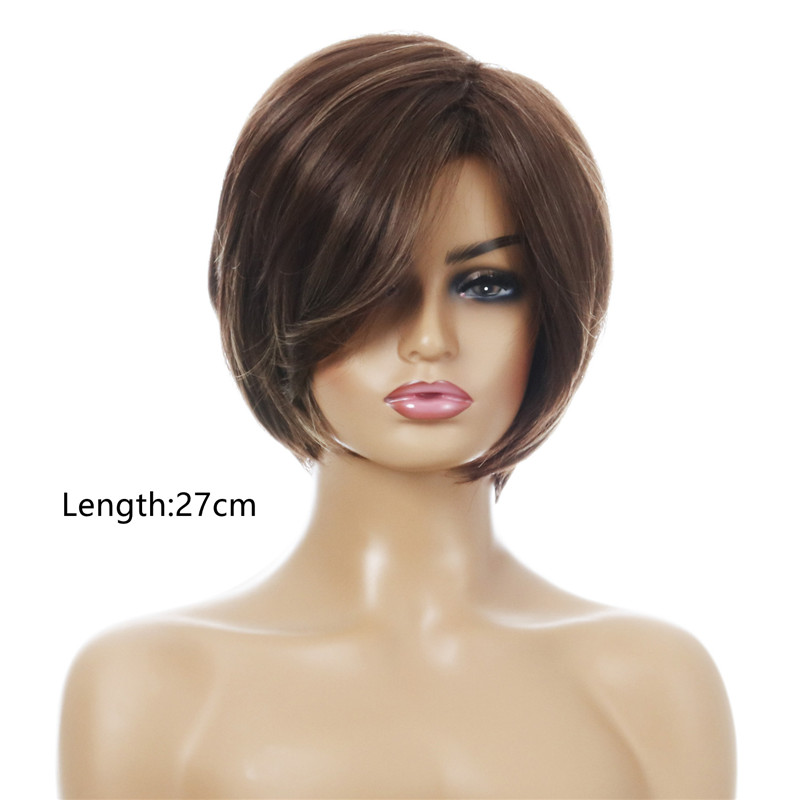 

Short Bob Synthetic Wig Brown Color perruques de cheveux humains Simulation HumanHair Wigs 11 Inches WIG-351, Wig-079