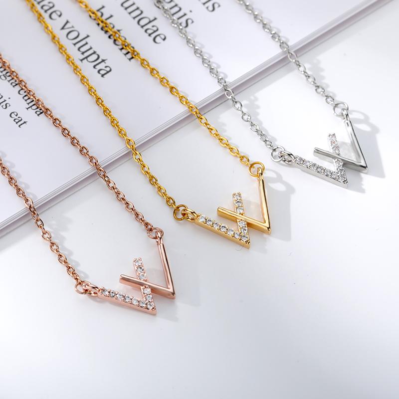 

Chains Silver Color Zircon Letter Necklace For Women Collares Trendy Fashion W Clavicle Chain Jewelry Bijoux Femme