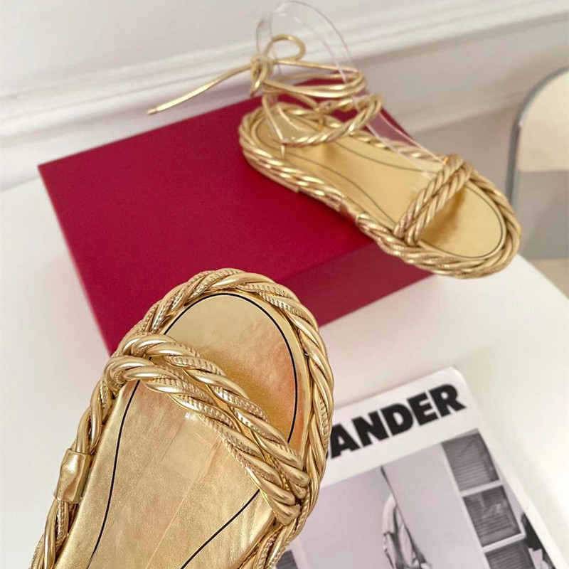 

New Summer Sandals Women Thick Bottom Sandals Summer Beach Shoes Luxury Brand Designer Fashion Shoes Lace Up Narrow Bands Style, Black