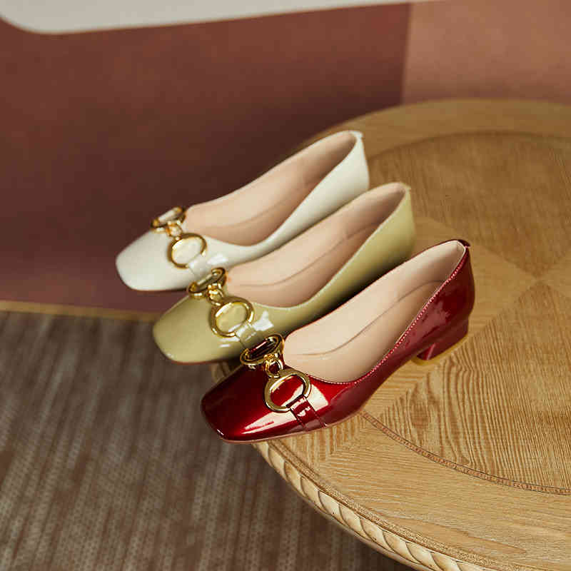 

sandals women pumps summer shoes 22-24.5cm patent leather decoration of metal sheepskin palm, pigskin lining toe square foot low heels k4dh, Black