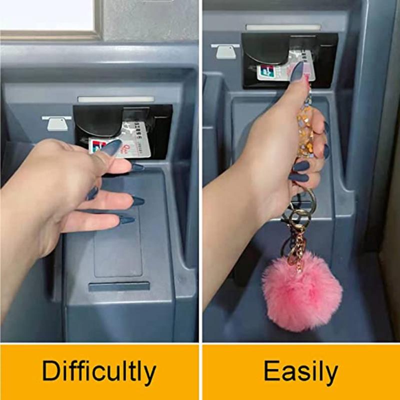 

Keychains Acrylic Debit Bank Card Grabbing Keychain Female ATM Puller With Pom Ball