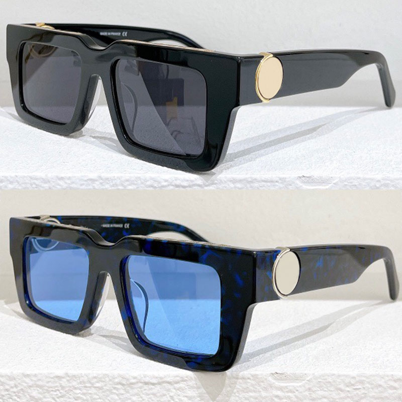 

Black square sunglasses mens and womens marble frames blue lenses designer fashion luxury catwalk Z1447E travel vacation black glasses UV protection belt box