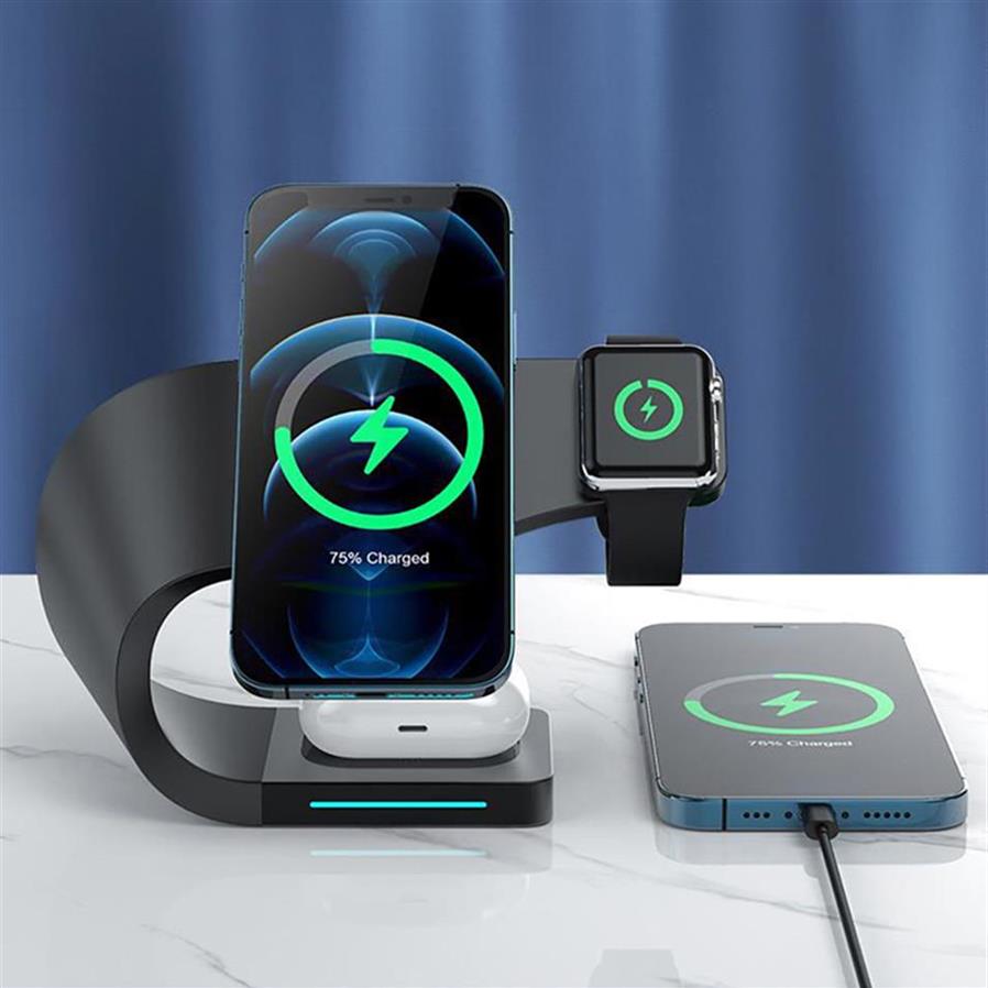 

15W Magnetic Wireless Charger Stand for IPhone 13 12 Pro Max iWatch 7 6 5 4 3 2 1 AirPods 4 In 1 Qi Fast Charging Dock Stationa14a01