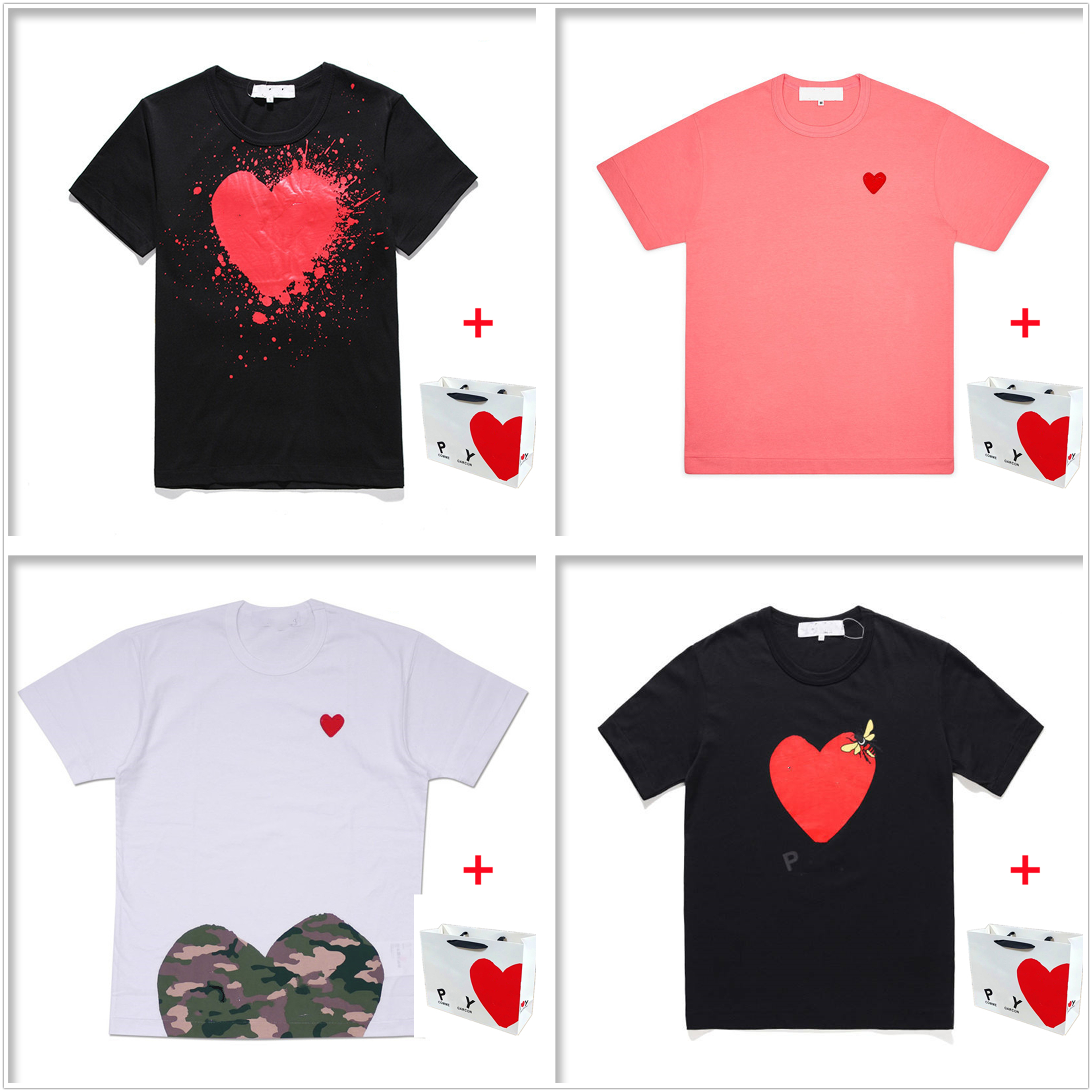 

Men T-Shirts women t shirt high-quality Tee Japanese cotton short-sleeved embroidered red heart big love print smiley face couple bottoming collection C04, 1pcs buttons