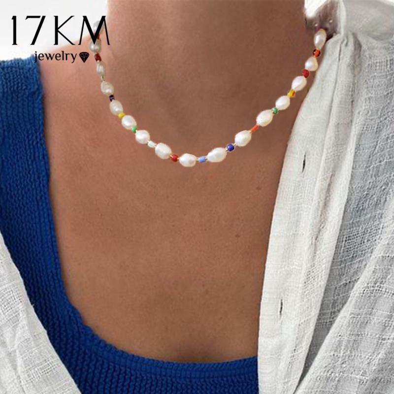

Chokers 17KM Vintage Baroque Pearl Choker Necklace For Women Retro Elegant Colorful Irregular Beads Necklaces Accessories Jewelry