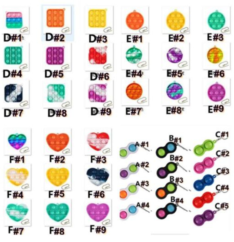 

Tiktok Fidget Finger Toys Poo-its Simple Keychain Poppers Key Ring Square Round shape Rainbow Tie-dye Bag Pendants push bubble Popper Sensory Christmas Toy G52XJ3G