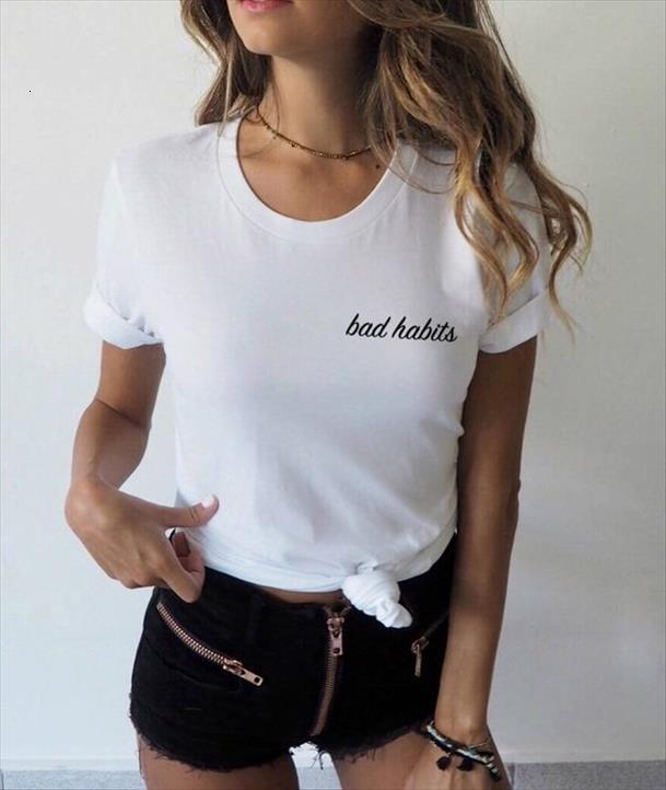 

bad habits 90s men fashion t shirt slogan tees grunge tumblr goth art party street style quote vintage, White;black