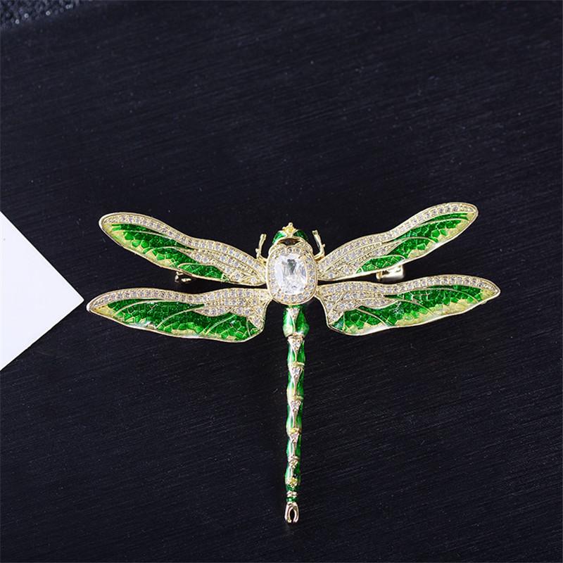 

Pins, Brooches OKILY Fashion Insect Green Enamel Brooch Pins And For Men Sweater Scarf Accessories Jewelry Zircon Dragonfly