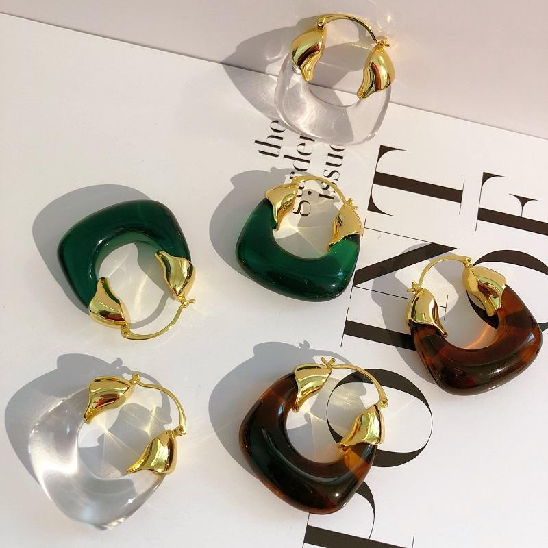 

Hoop & Huggie 2021 Summer Resin Metallic Jelly Earrings Gold Plated Transparent For Women Girls Jewelry