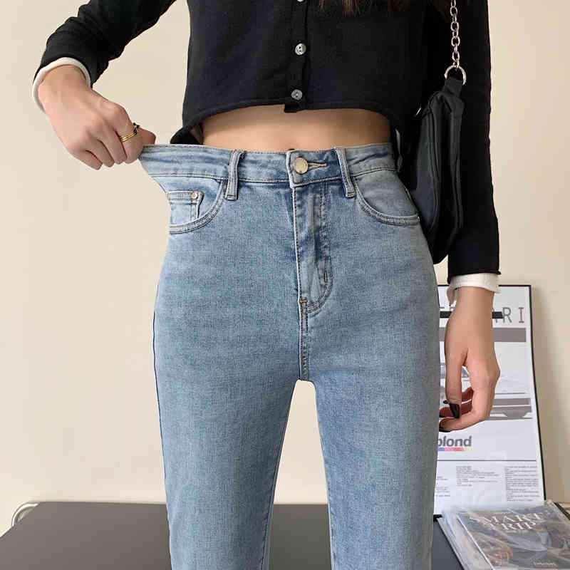 

Will spring han edition elastic cultivate one' morality show thin skinny jeans since waist bootleg nine points pants 210429, Black