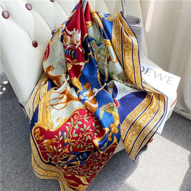 

Scarves Women 100% Real Silk Scarf Square 110x110cm Bufanda Mujer Hangzhou Pure Neck Scarfs Wraps For Neckerchief Bandana Shawls, Blue;gray