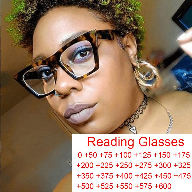 

Sunglasses Stylish Leoaprd Cat Eye Optical Reading Glasses Women Anti-blue Light Plastic Eyeglasses Frame 0 +2 +6 Vision Correction