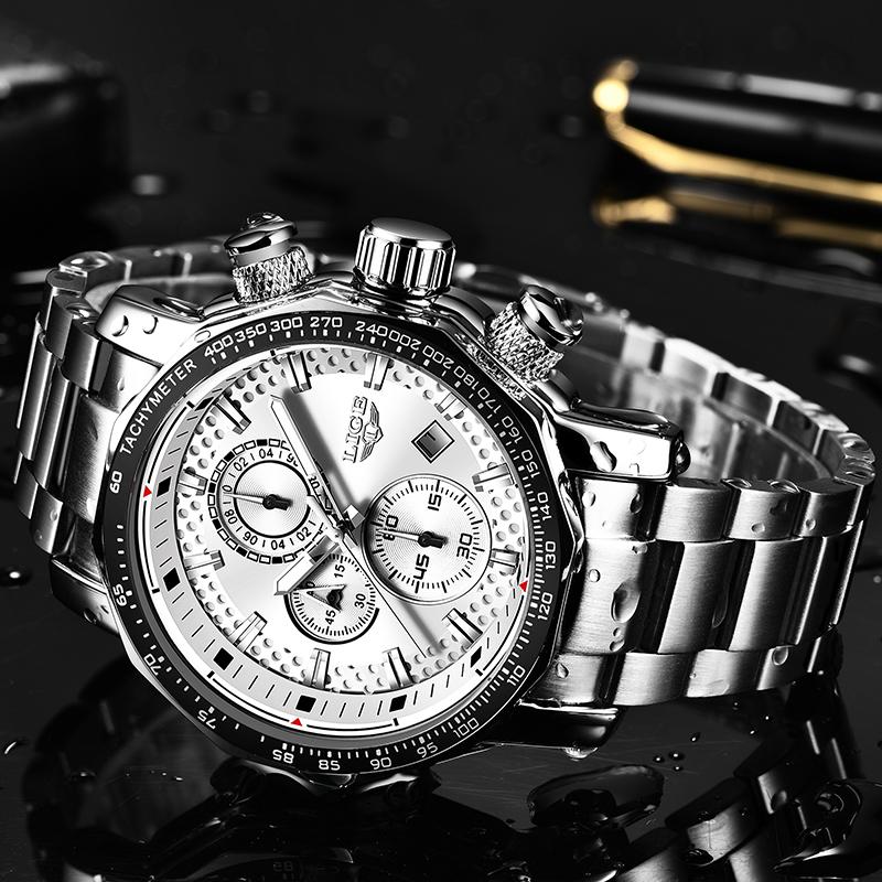 

Wristwatches Relogio Masculino LIGE Fashion Brand Mens Watches Full Steel Business Quartz Clock Military Sport Waterproof Men+Box, Black rose gold