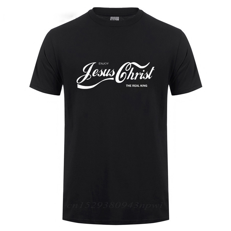 

ENJOY JESUS CHRIST THE REAL KING CHRISTIAN FUN T SHIRT Baptism Church Bride Squad Esthetic Faith Cotton Funny Gift T-Shirt 210707, Black