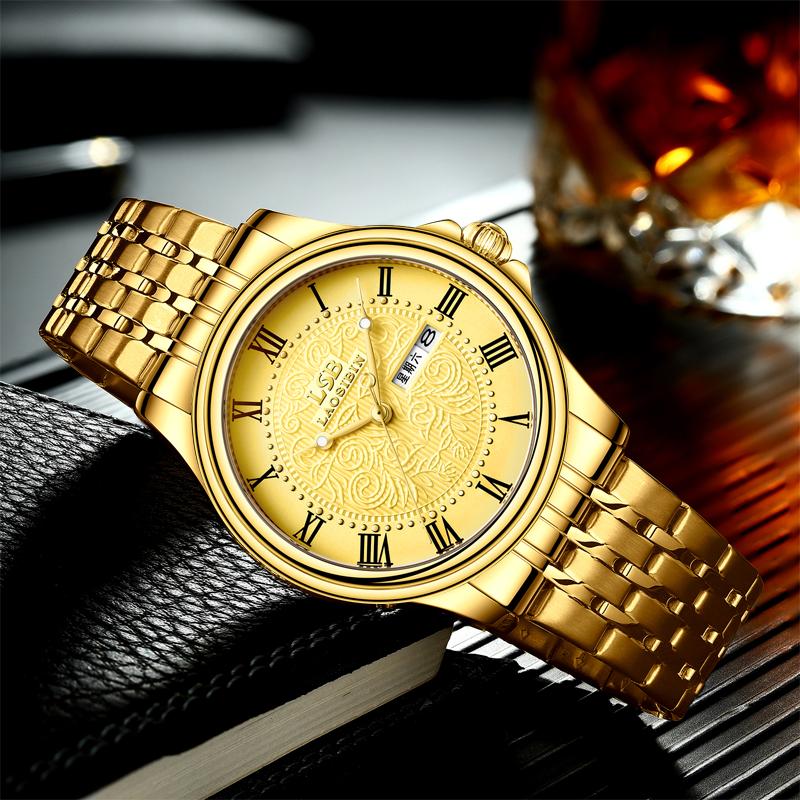 

Wristwatches LAOSIBIN Men Watches Quartz Watch Sport Waterproof Stainless Steel Male Wristatch Reloj Militar Clock, Gold