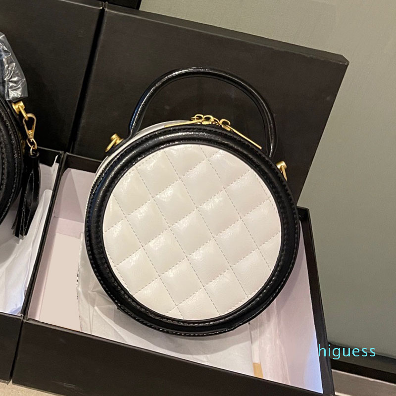 

Designer- Womens Round Circle Bags Leather Handle Totes Adjustable Shoulder Strap Crossbody Cosmetic Handbags 19*8CM, Black