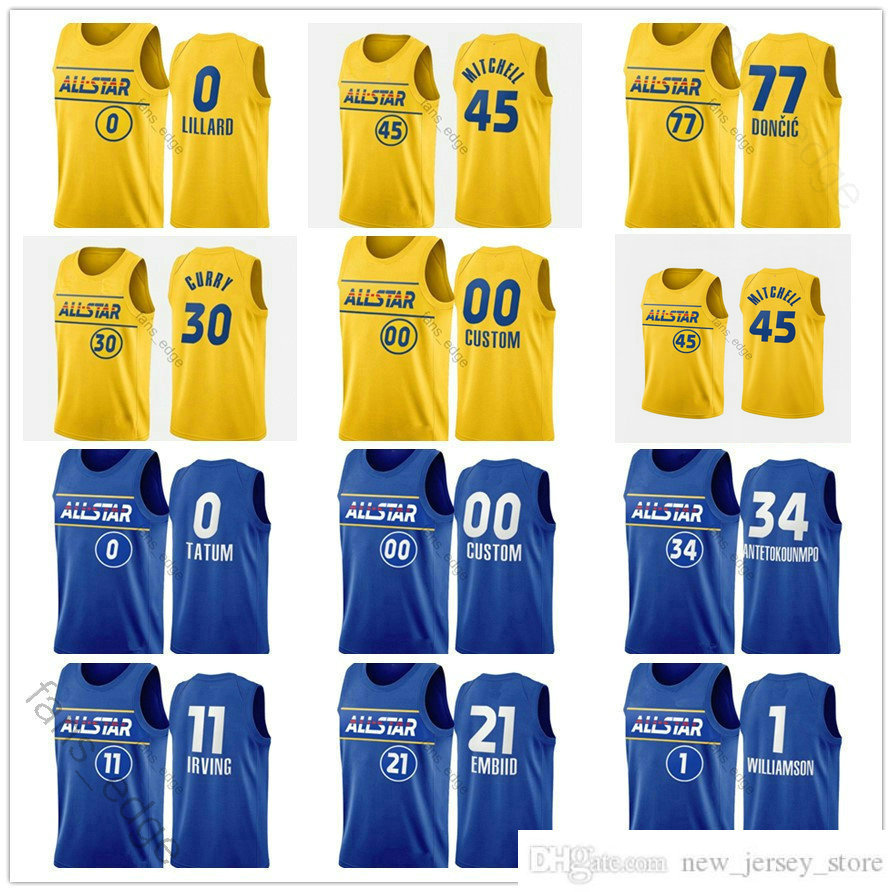 

2021 All-Star Team Lebron Basketball Stephen James Luka Curry Doncic Nikola Giannis Jokic Antetokounmpo Men Women Kids Youth Printed Basketb, Black;red