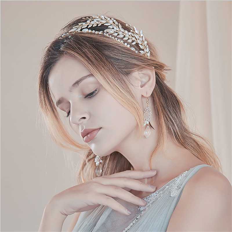 

Headpieces Bridal Crowns Handmade Tiara Bride Headband Crystal Wedding Diadem Queen Crown With Earrings Hair Accessories