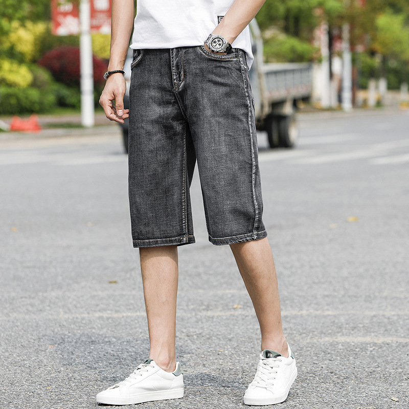 

Men's Denim Shorts Big Size Plus Large 38 40 42 44 Summer Bermuda Denim Breeches Knee Length grey Jean Short Male 210518, Gray