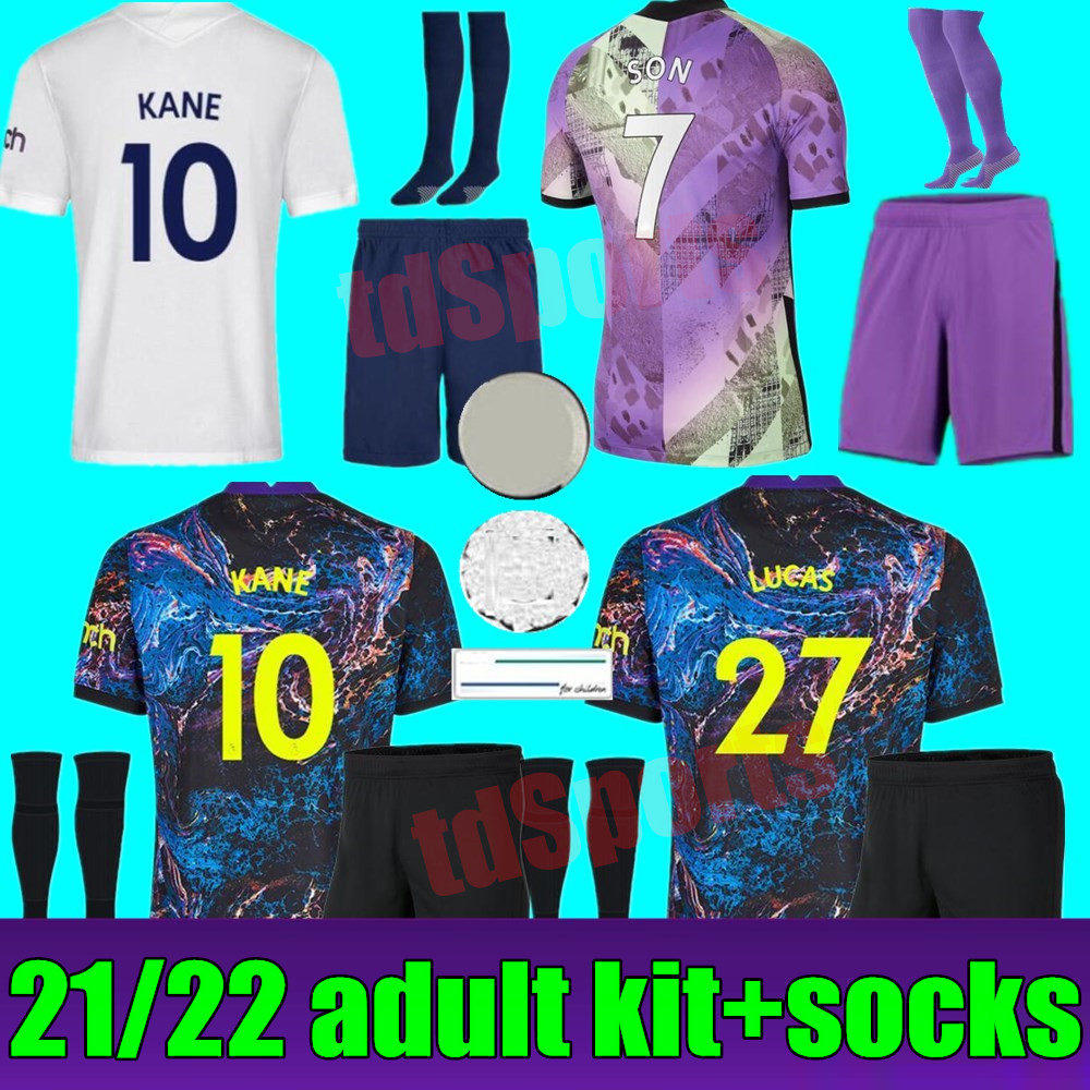 

21 22 adult kit DELE SON BALE KANE soccer jersey Men kits HOJBJERG BERGWIJN LO CELSO SPURS 2021 2022 LUCAS football shirts uniforms, Black