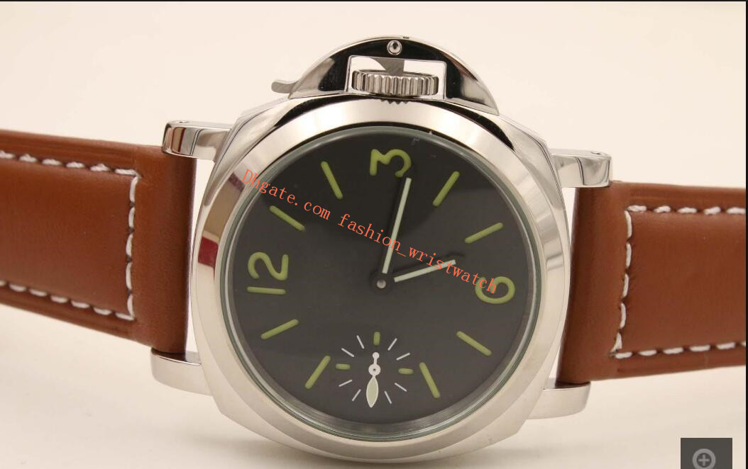 

Original Box Mens Watches Hand-winde Mechanical Movement Luminous P 00111 44mm Sport Brown Leather Strap Watch Wristwatches, Slivery;brown
