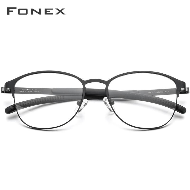 

Fashion Sunglasses Frames FONEX Silicone Alloy Optical Eyeglasses Frame Men Antiskid Retro Round Myopia Prescription Glasses Women Screwless