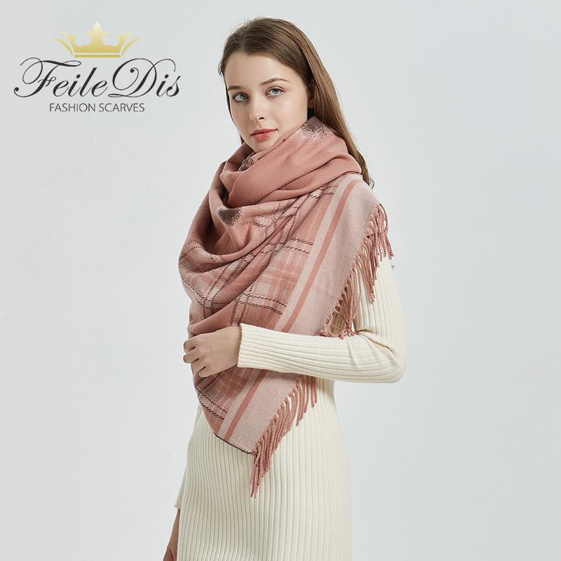 

Scarves [FEILEDIS]Winter Women Scarf Fashion Solid Soft Cashmere For Lady Pashmina Shawls Wrap Blanket Bandana Female AS2024, Blue;gray