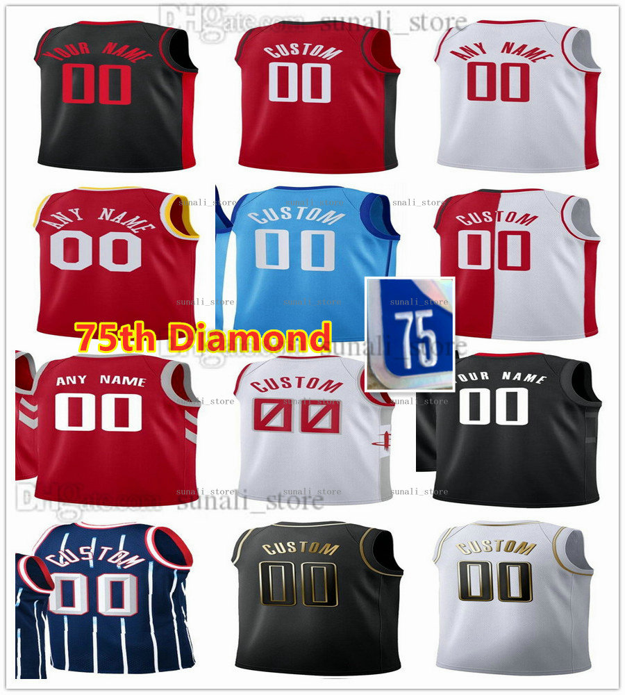 

75th Basketball Jerseys 2021/22 Armoni Brooks D.J. Augustin David Nwaba Danuel House Jr. Usman Garuba Josh Christopher Daishen Nix Kenyon Martin Garrison Mathews Print, Red