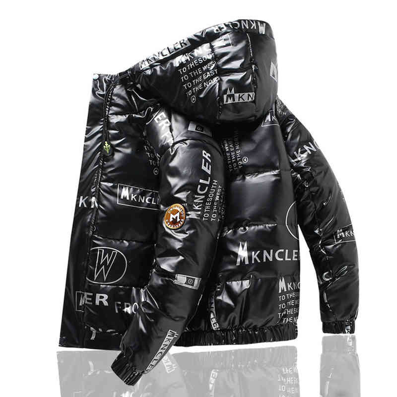 

Men's white casual fashion , windproof with shiny Hoodie for young people, winter duck down et, Black