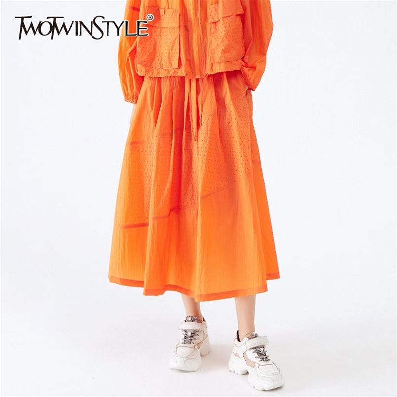 

Loose A Line Skirt For Women High Waist Lace Up Minimalist Casual Skirts Female Fashion Clothing 210521, White