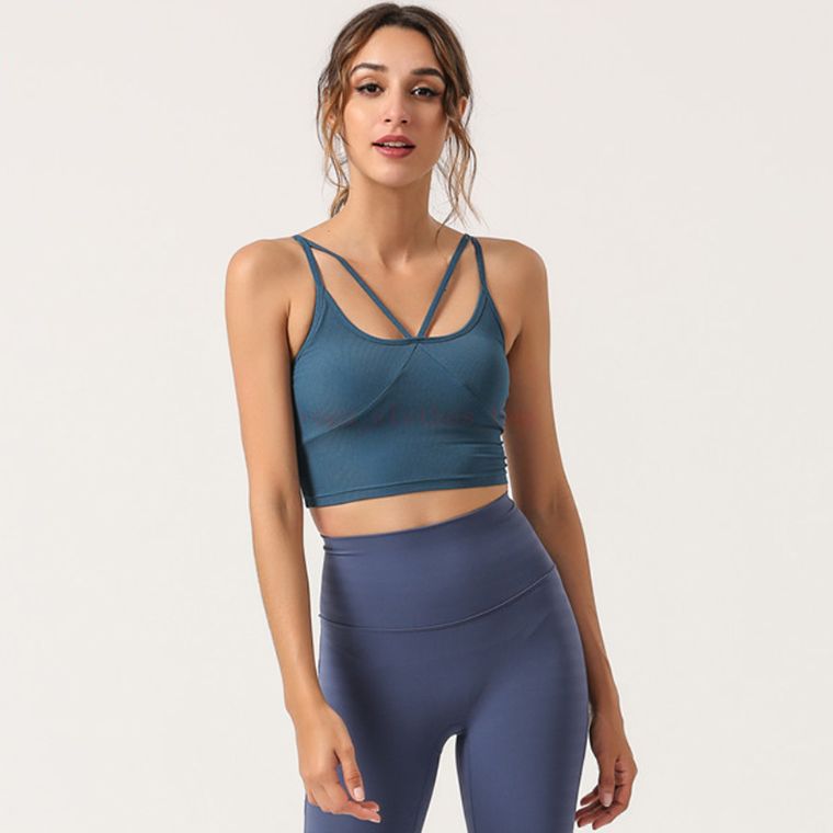 

lu yoga bra women' new style chest strap beauty back sling bra vest fitness yoga suit with chest pad lu-2029, Blue