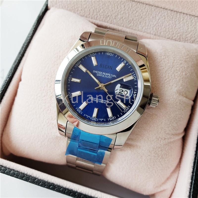 

Classic luxury mens automatic mechanical watch large dial blue plate waterproof stainless steel series datejust menes watches, Velvet bag