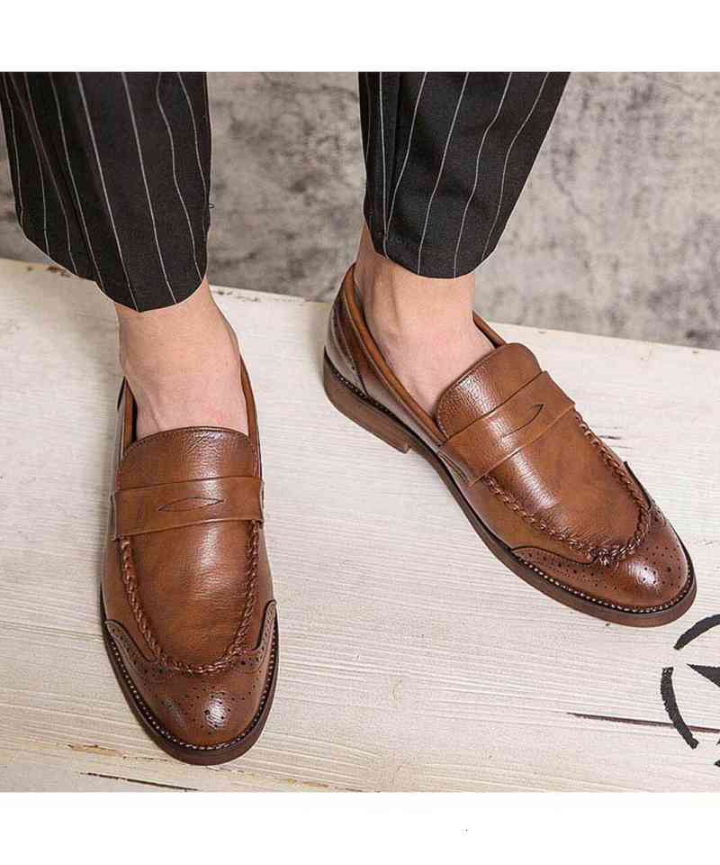 

dress shoes men's handmade comfortable fashion trend classic business pu brown retro loafers low heel casual mens xm213 e4hu, Black