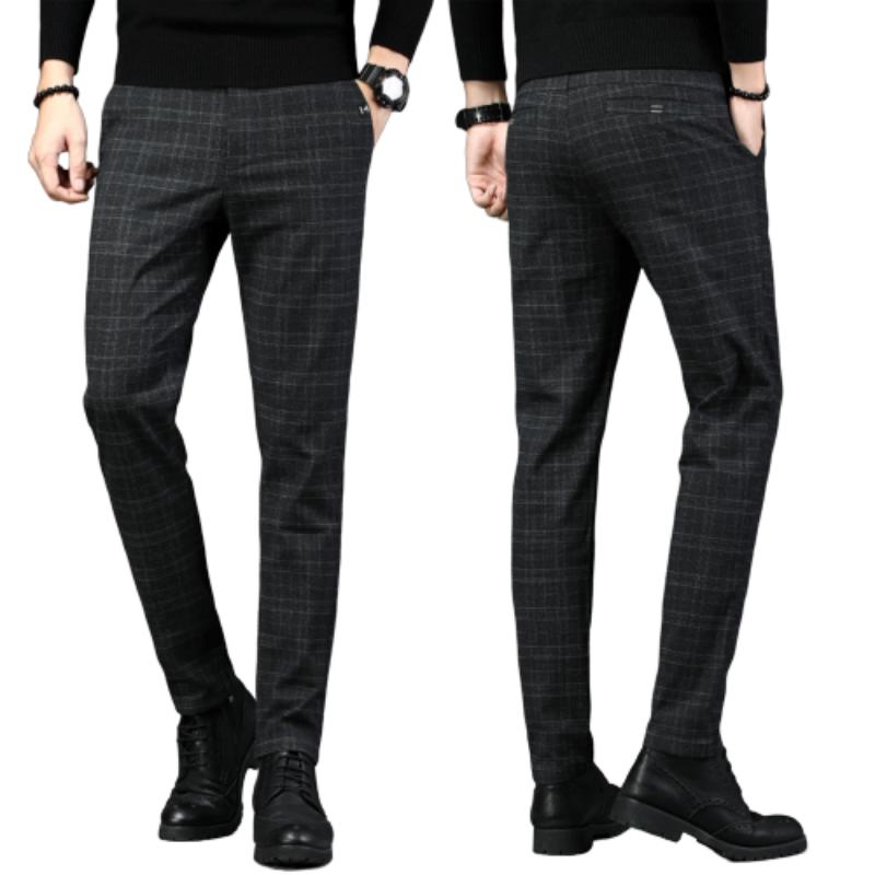 

Men's Pants Mens Casual Plaid Business Slim Fit Dark Grey Classic Style Elastic Trousers Male Brand Clothes Street Fashion, Black