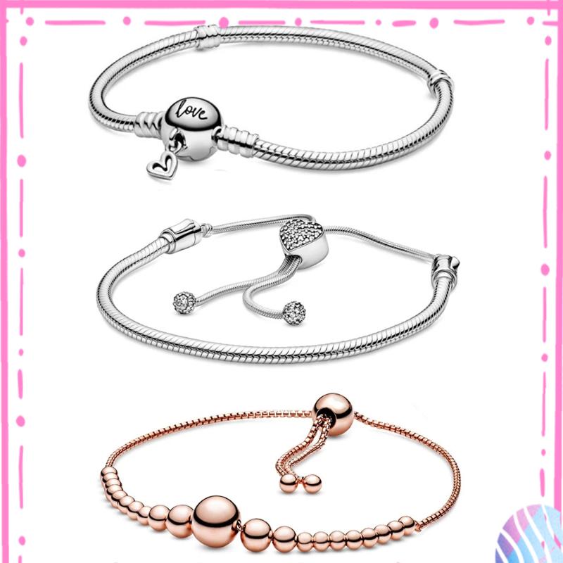 

Charm Bracelets 2021 Valentine's Day S925 Sterling Silver Hand-Painted Heart-Shaped Snake Chain Bracelet Original Jewelry Girl Birthday Gift