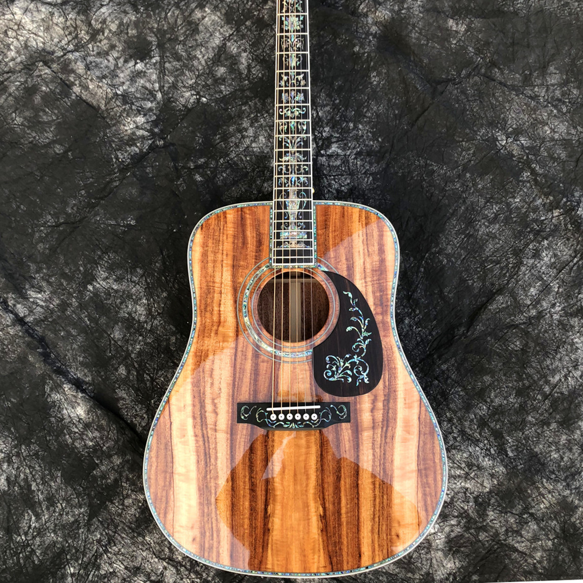 

Hand Made 41 inches All KOA Wood D style Acoustic Guitar,Top Quality Flowers Abalone Inlays Ebony fingerboard Solid Koa Guitarra