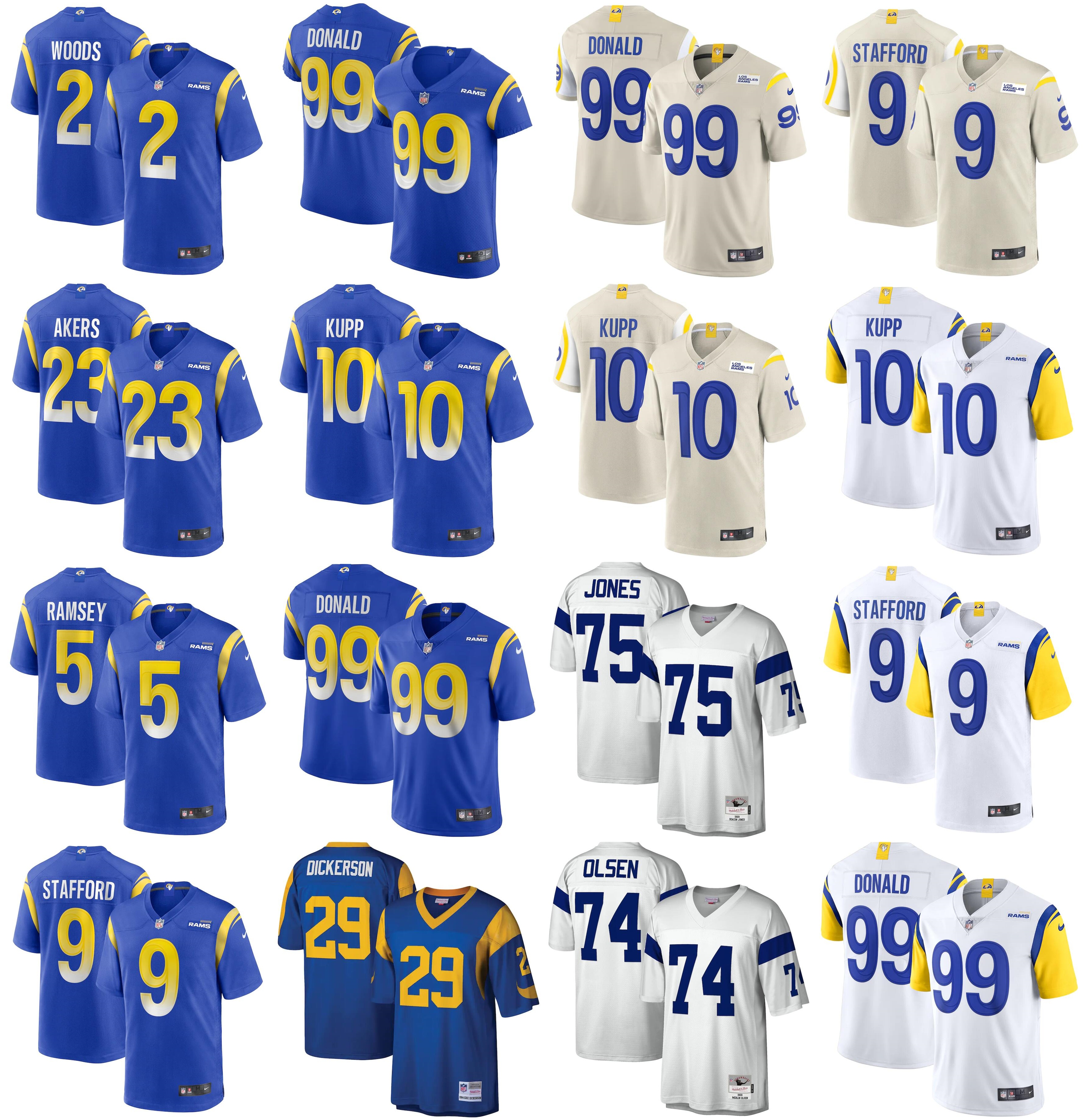 

2021 American Football Jerseys Los Angeles Rams Jersey Aaron 99 Donald Cooper 10 Kupp Cam 23 Akers Deacon 75 Jones Eric 29 Dickerson Jalen 5, Black;red