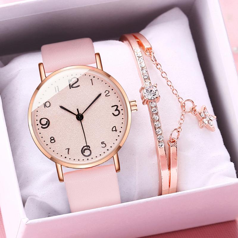 

Wristwatches Women Arabic Numbers Bracelet Watches Set Luxury Ladies Leather Analog Quartz Zegarki Damskie, White