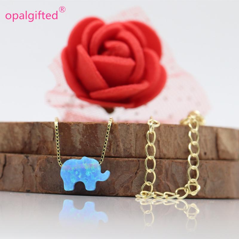 

1pc Lucky Elephant 8*11mm Blue Opal Necklace 925 Silver Pendant For Women Fashion Animal Jewelry Gift Chains